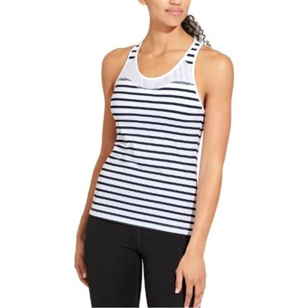 ATHLETA Hyper Stripe Spiral Support Tank Performance Oriented Black White Small